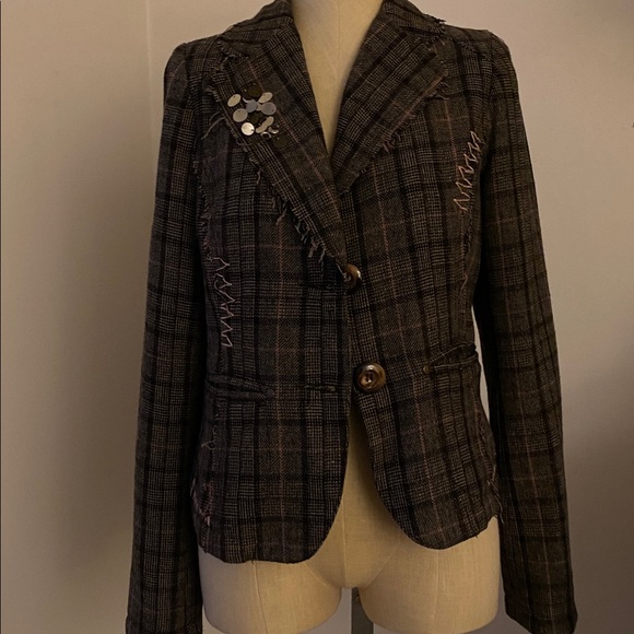 K/Lab Brown Plaid Blazer with Pink Stitching - Picture 4 of 14